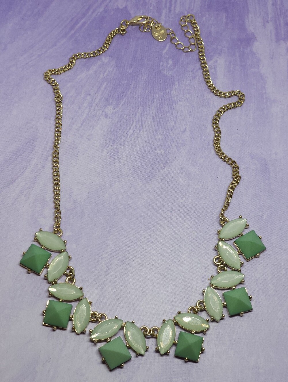 Gold Tone Statement Necklace Green Bib Style Accents